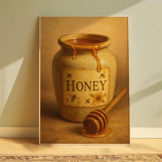 Honey Jar Wall Art Print Bar Cart Poster Summer Preppy Kitchen Food Home Decor Cute Lemon