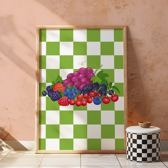 Fruits Wall Art Trendy Fruit Poster Fruits Illustration Bar Cart Art Print Aesthetic Kitchen Decor Kitchen Wall Art Retro Food Print