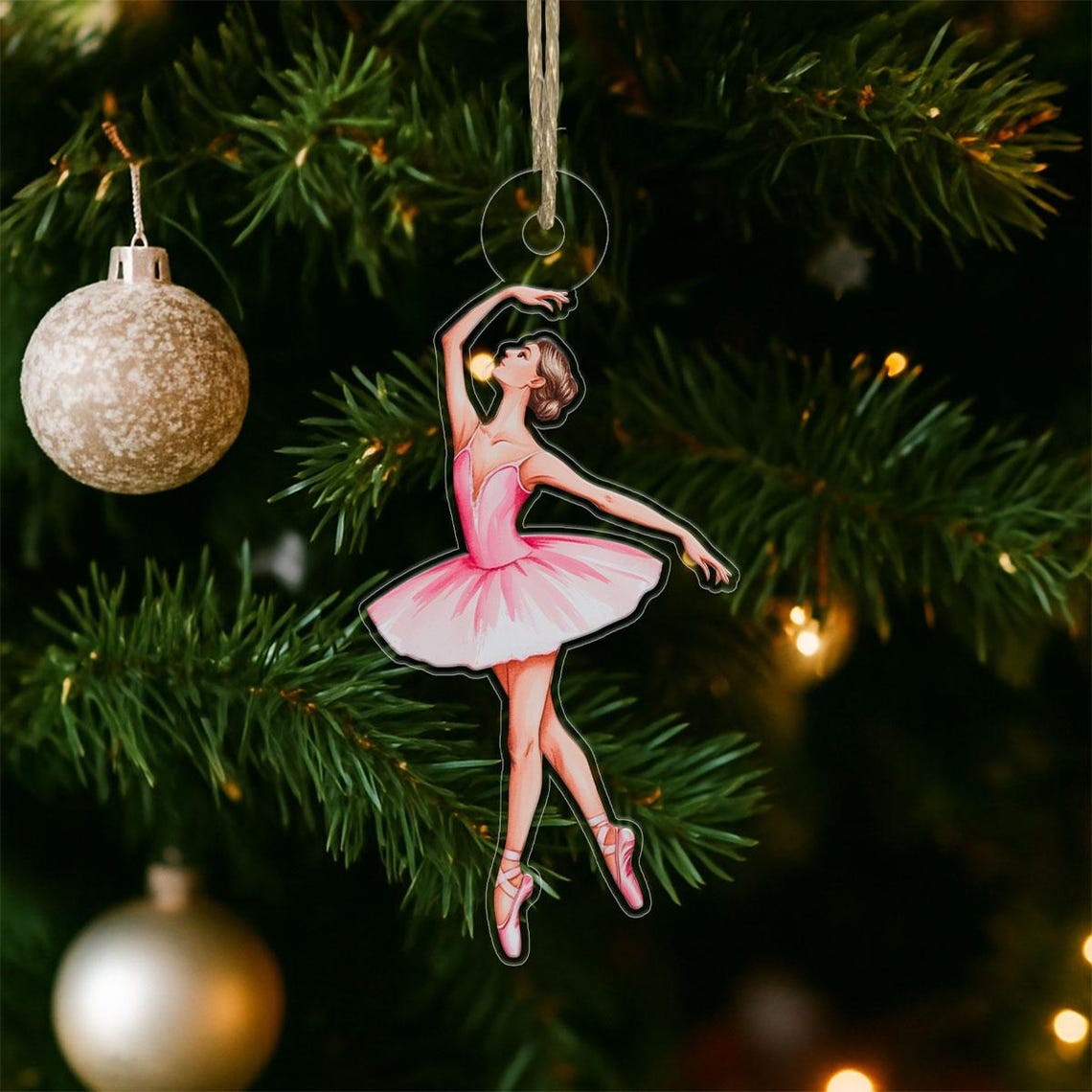 Pink Tutu Ballerina Dancer Christmas Tree Ornament Photo Poster