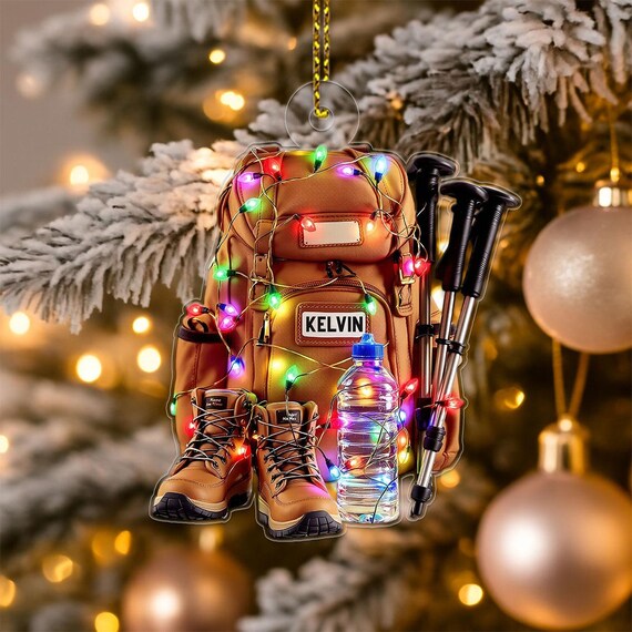 Personalized Hiking Backpack Gear Christmas Acrylic Ornament Print