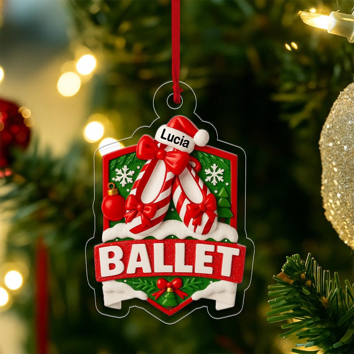 Personalized Ballet Shoes Candy Cane Christmas Ornament Wall Art