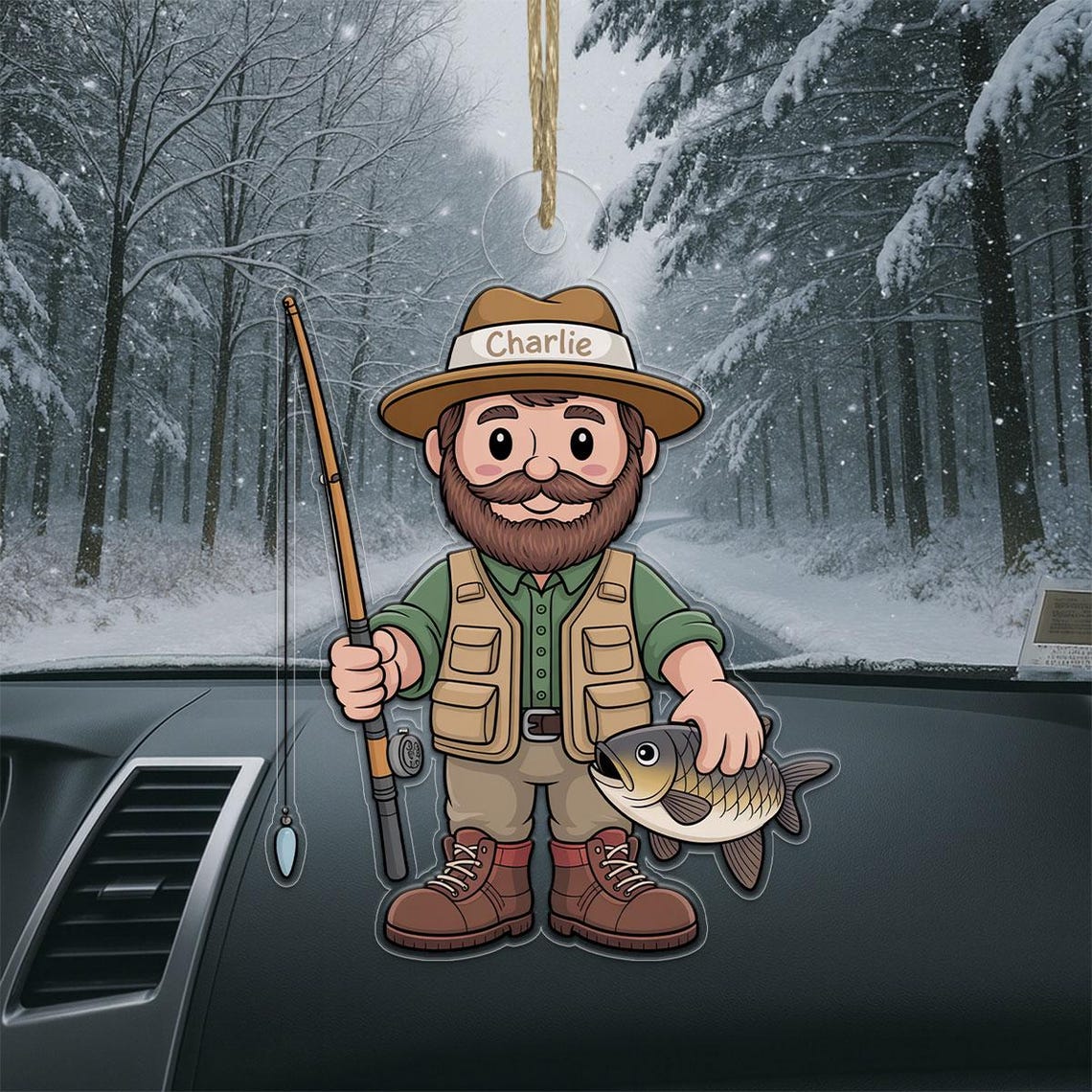 Personalized Charlie Fisherman Acrylic Ornament Christmas Gift Poster