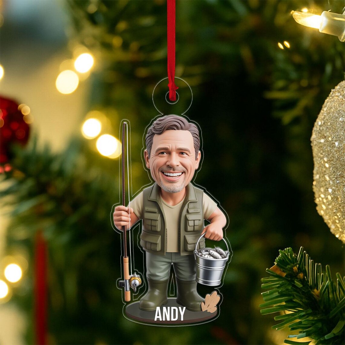 Custom Fisherman Christmas Ornament Print Name Fishing Tree Gift Keepsake