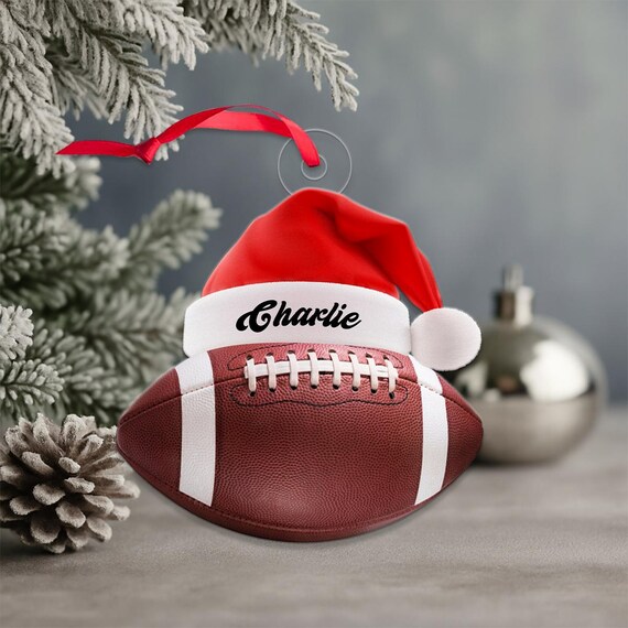 Personalized Charlie Football Santa Hat Christmas Ornament Poster