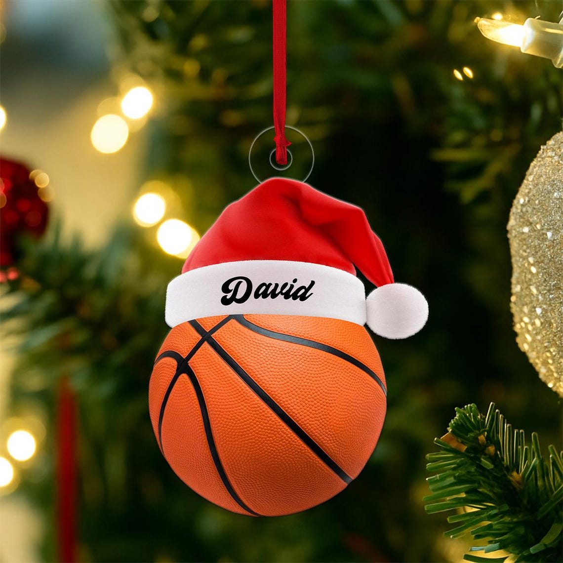 Personalized Basketball Santa Hat Christmas Ornament Gift Art Print