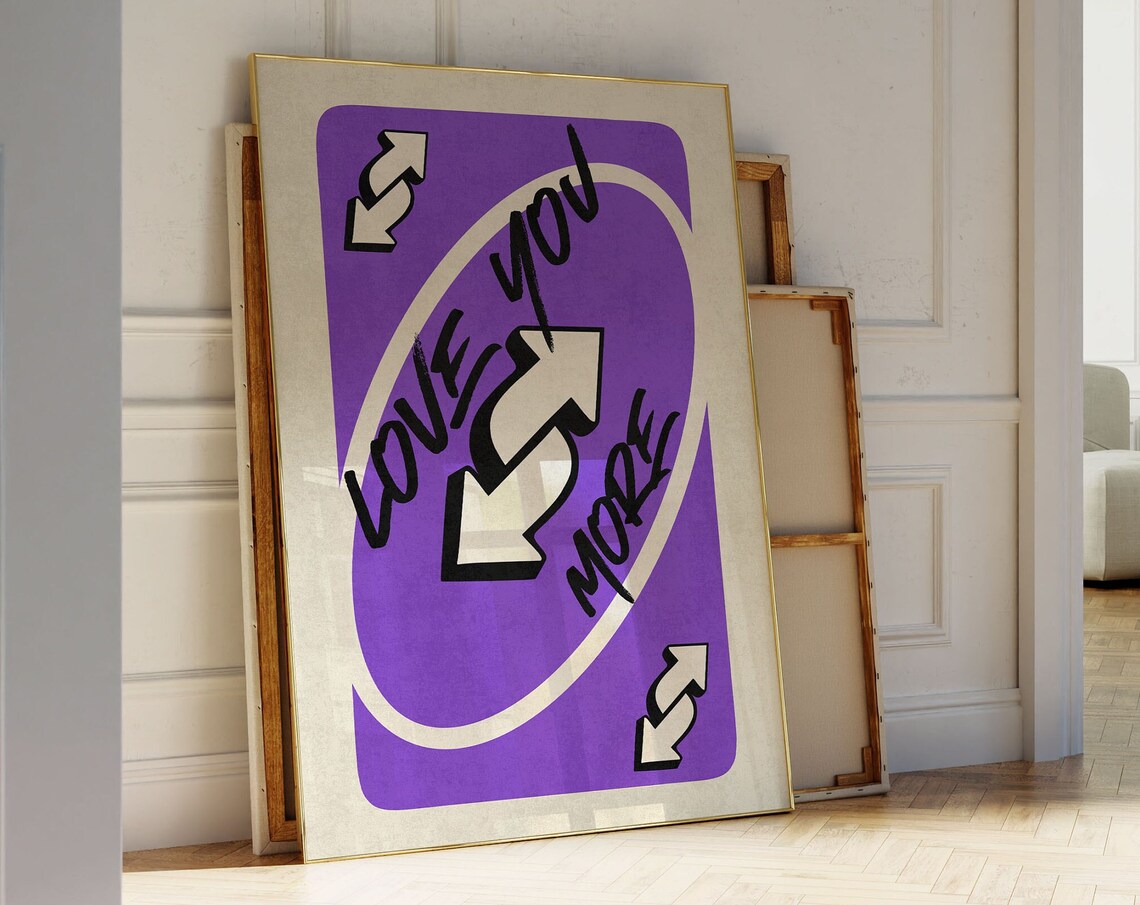 Love You More Purple Reverse Card Retro Couple Trendy Wall Art