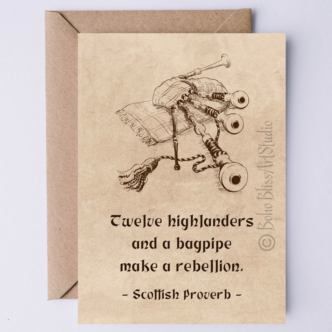 Scottish Proverb, Highlanders and Bagpipes Poster