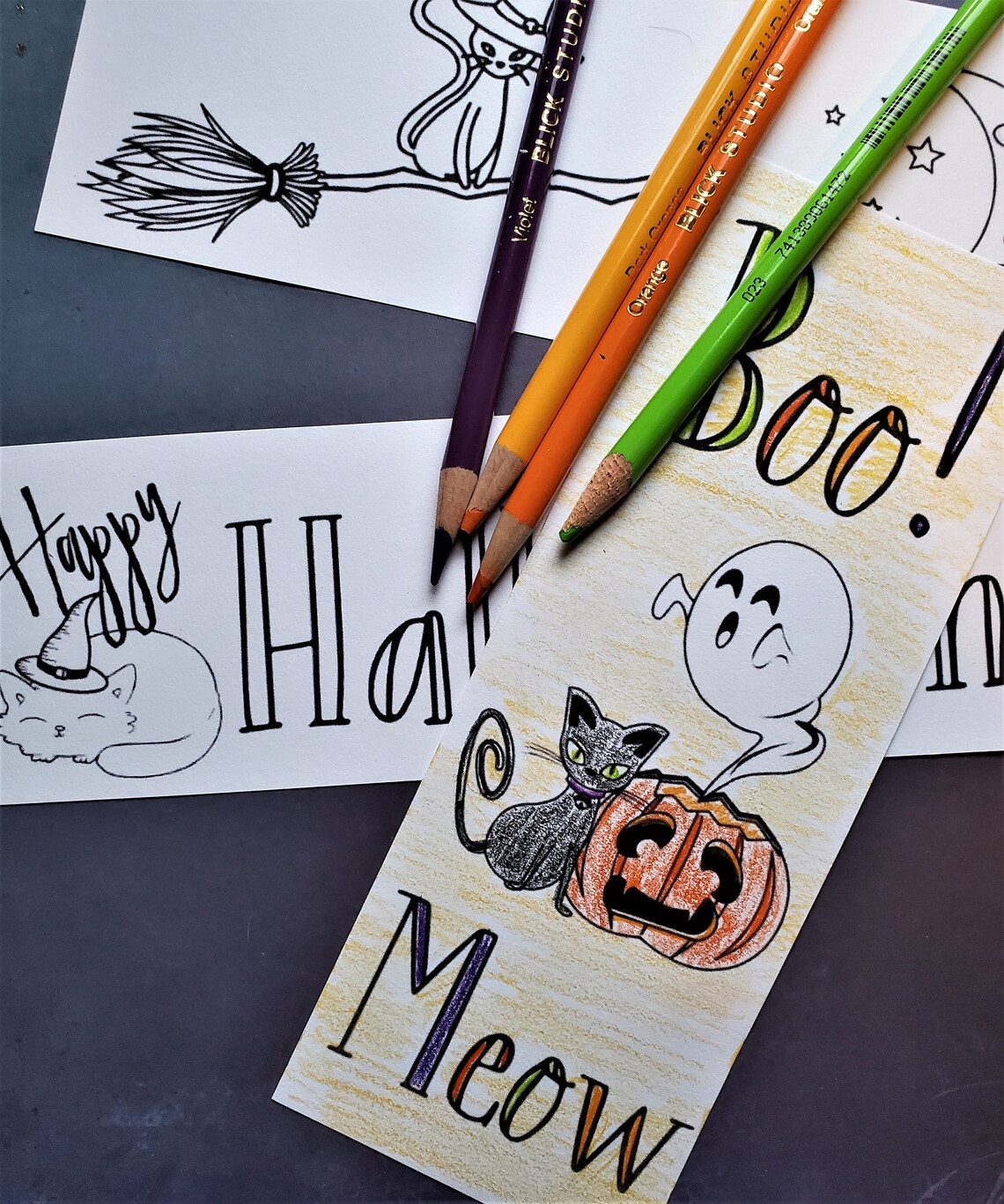Halloween Cats Autumn Page Markers, Set of 6 Art Print