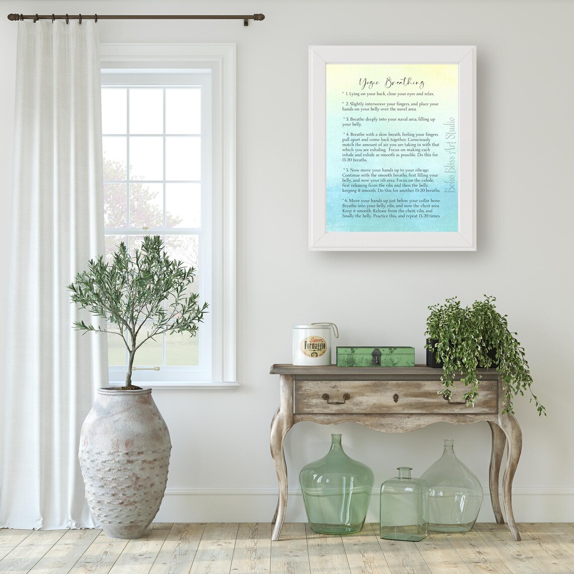 Yogic Breathing Steps Instruction Watercolor Wellness Art Print - Image 2