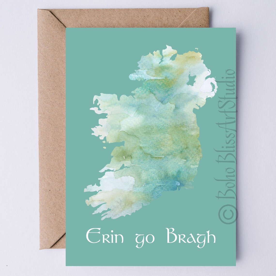 Erin Go Bragh Ireland Map Watercolor Teal Irish Pride Wall Art