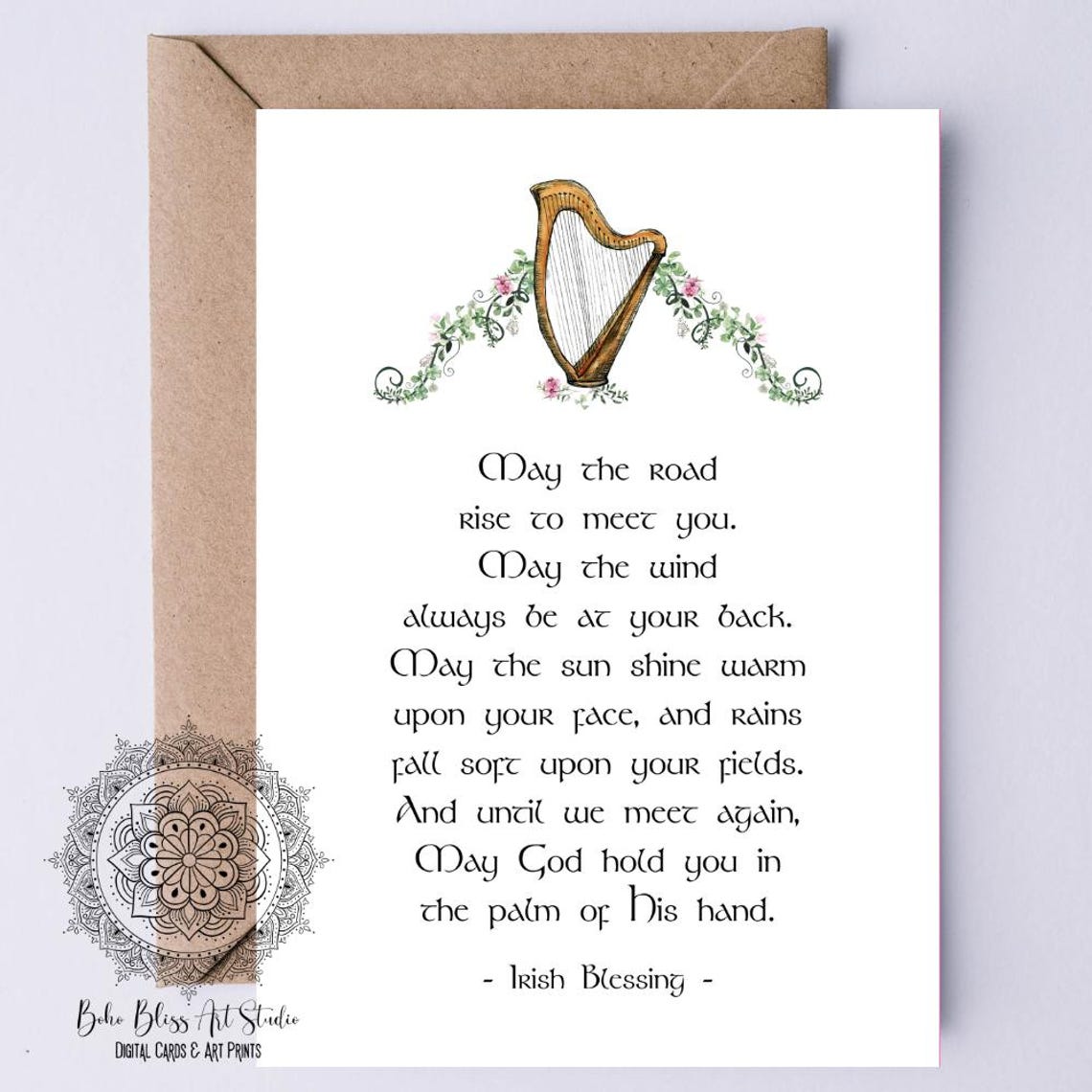 Irish Wedding Blessing Harp May The Road Rise Up Greeting Card