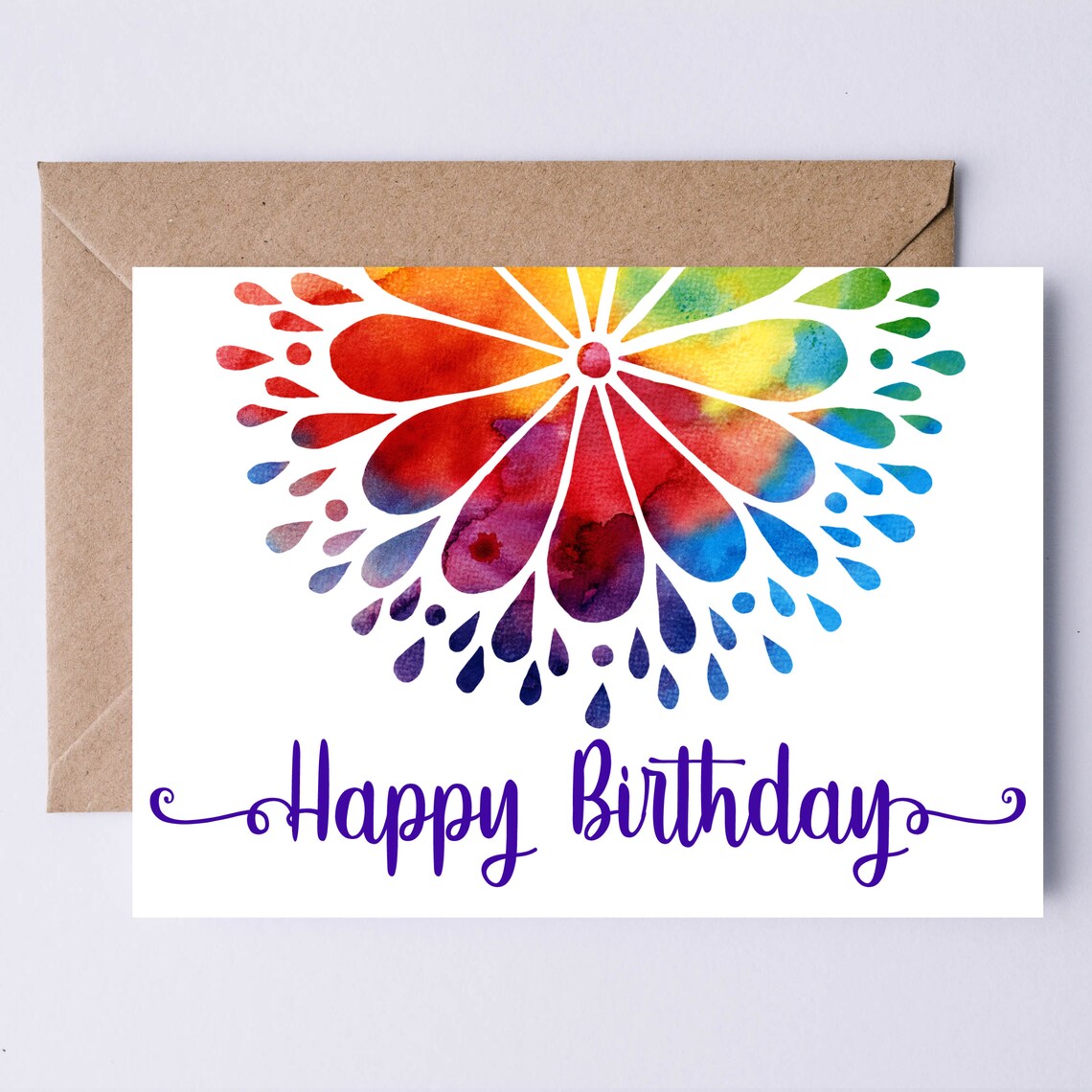 Rainbow Mandala Birthday Card, Boho Poster Print