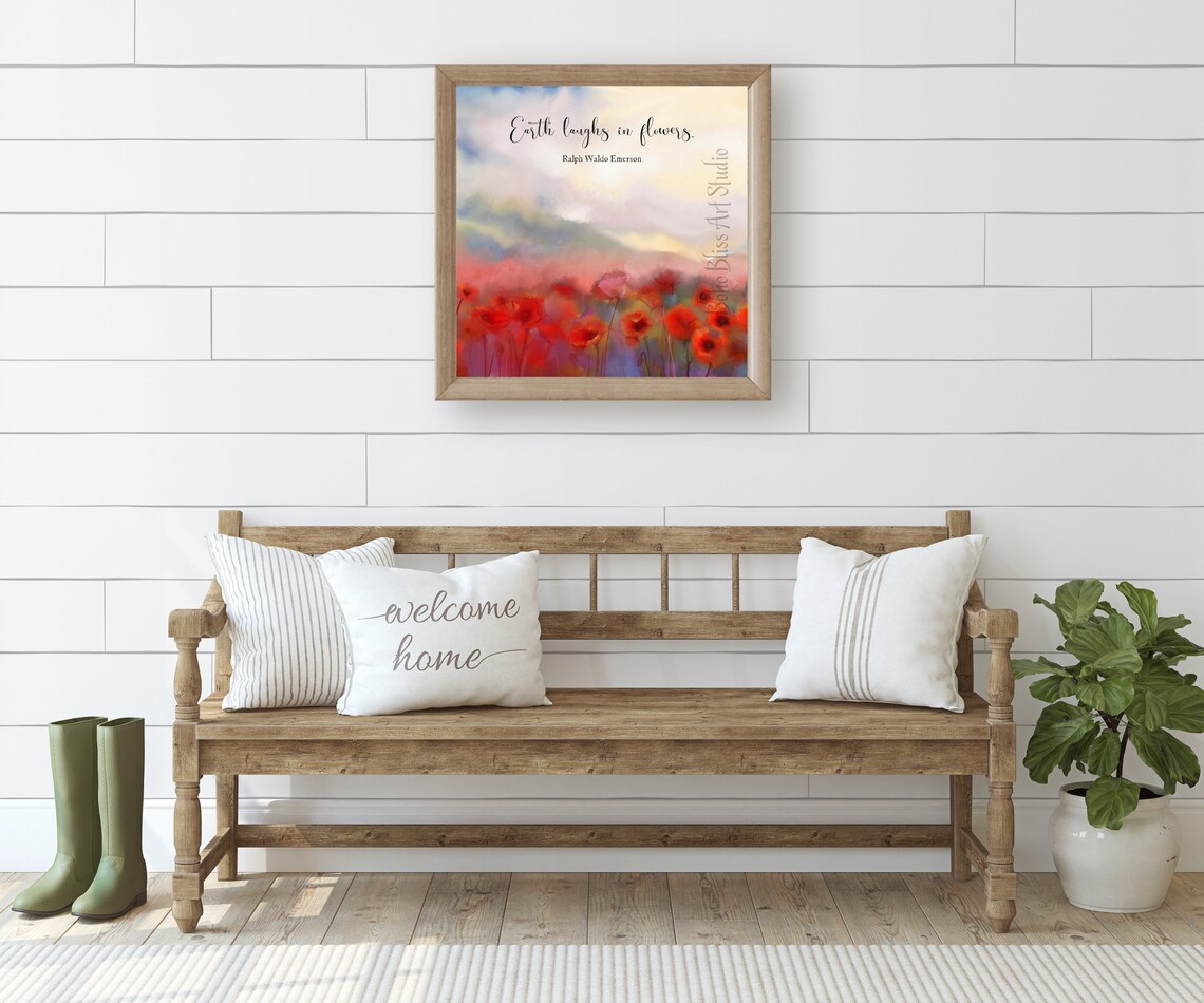Ralph Waldo Emerson Quote, Earth Laughs in Flowers Art Print - Image 2