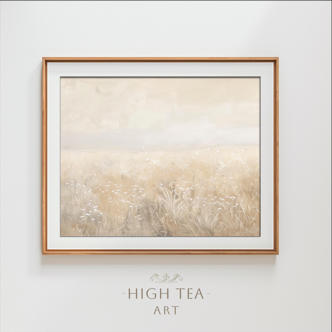 Misty Wheat Field Neutral Oil Painting Serene Countryside Morning Print
