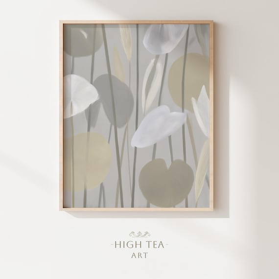 Gentle Abstract Botanical Eucalyptus Floral Muted Gray Art Print