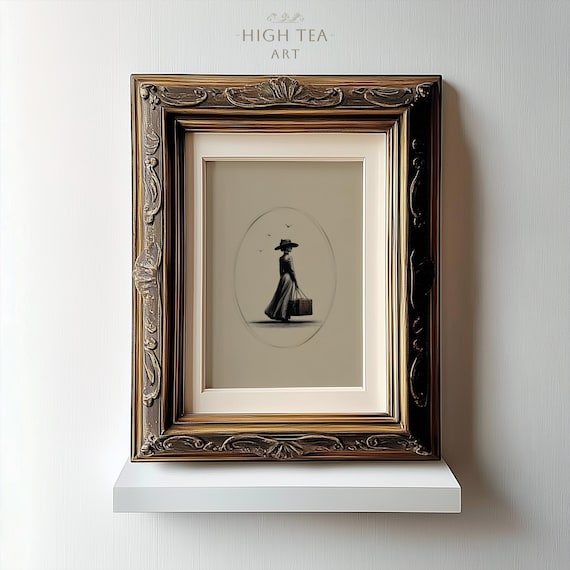Vintage Elegant Woman With Suitcase Classic Travel Sketch Art Print