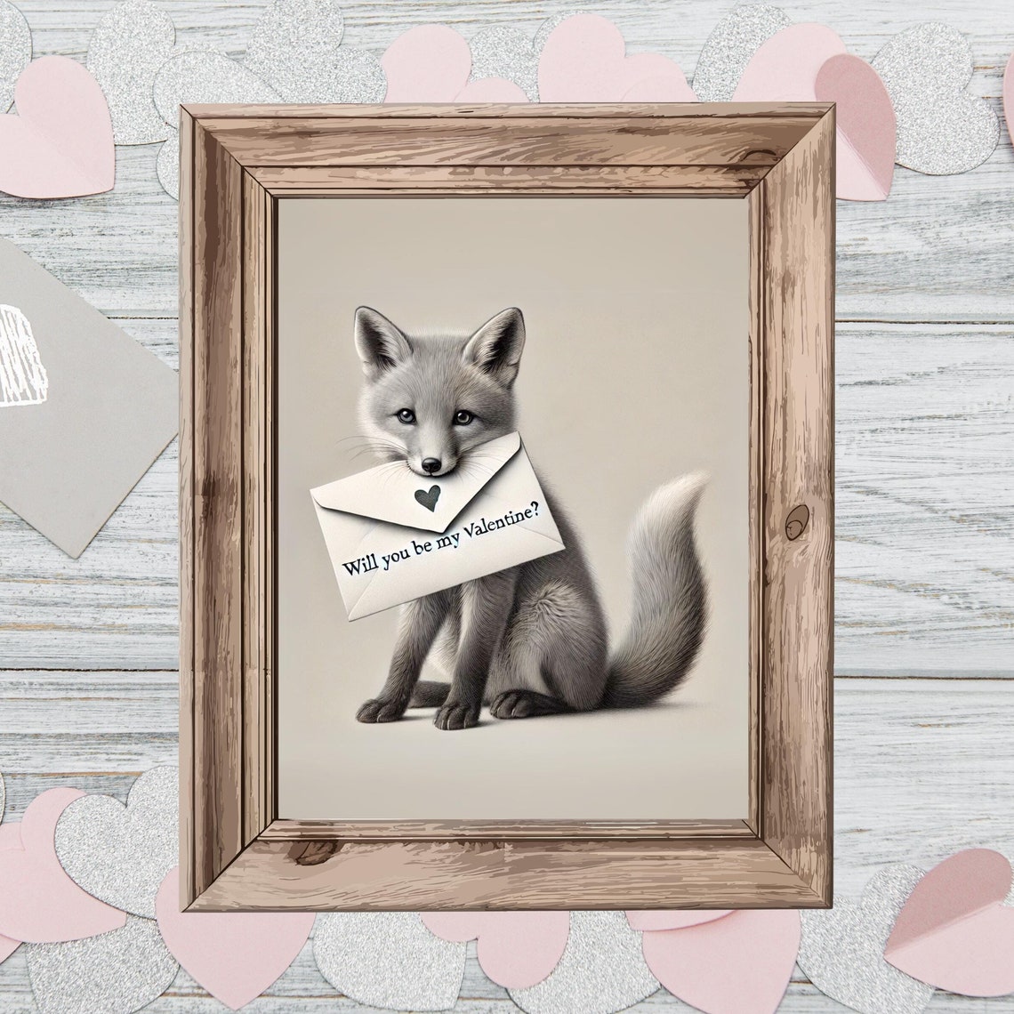 Fox Kit Holding a Will You Be My Valentine Love Letter Funny Poster