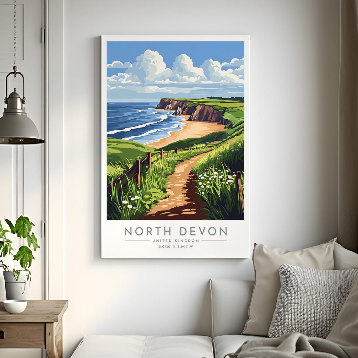 North Devon Coastal Cliffs Golden Beach Grassy Path Travel Poster - Image 2