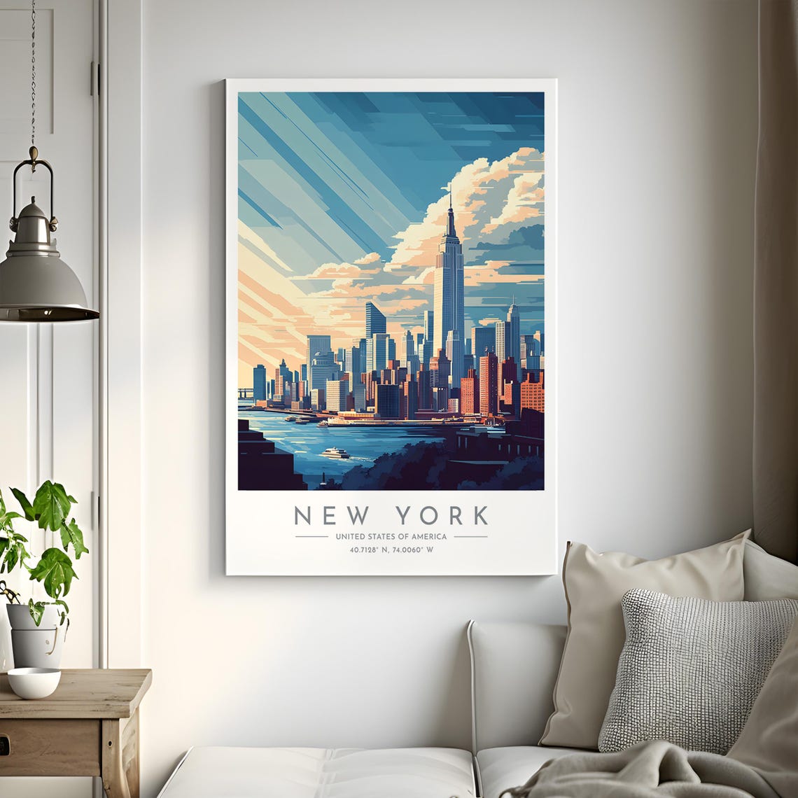 New York City Empire State Building Sunset Harbor Skyline Poster - Image 2