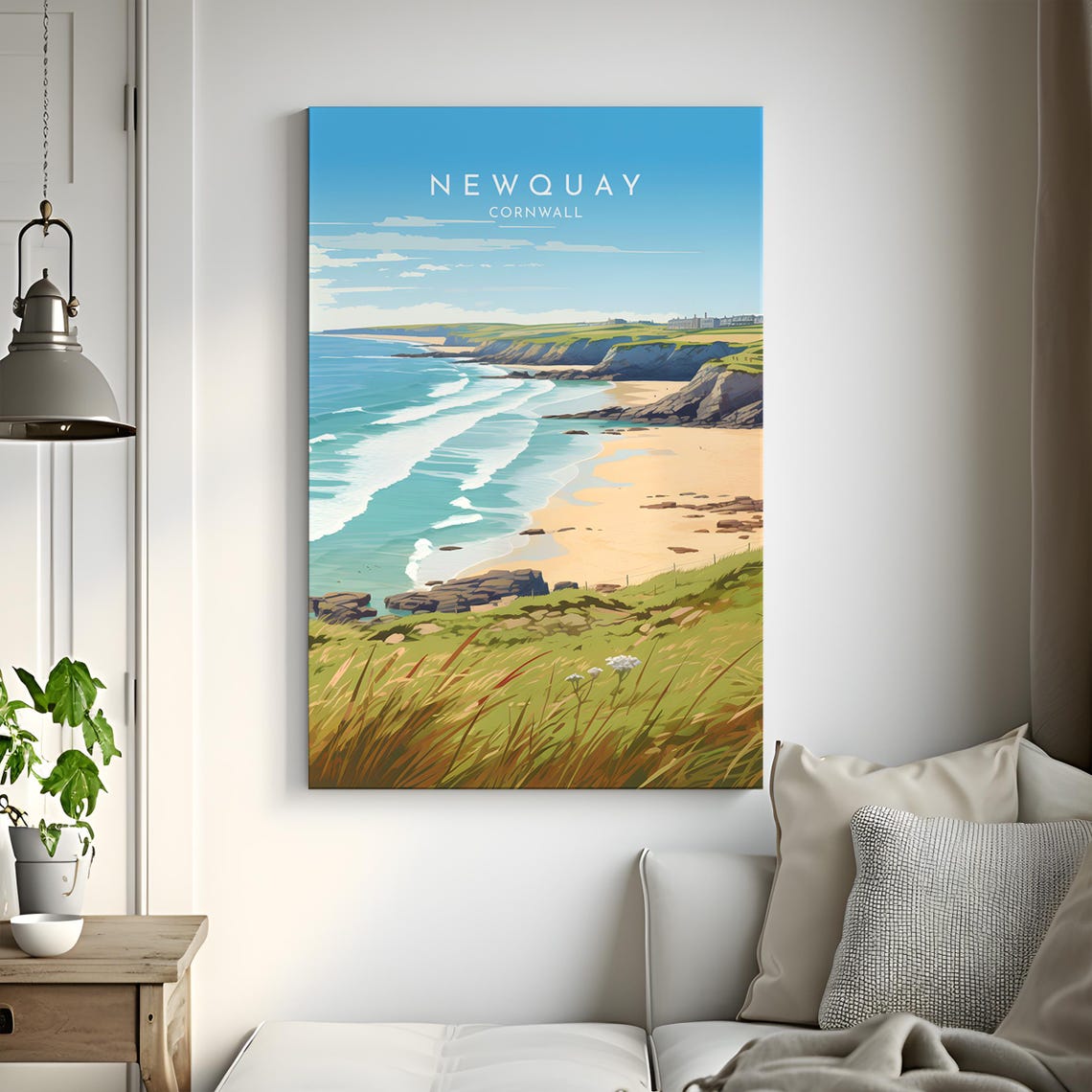 Newquay Cornwall Turquoise Waves Cliffs Beach Surf Coast Poster - Image 3
