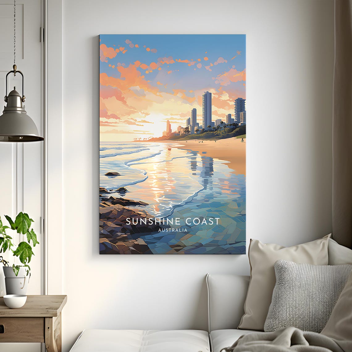 Sunshine Coast Australia Sunrise Beach Golden Skyline Travel Poster - Image 3