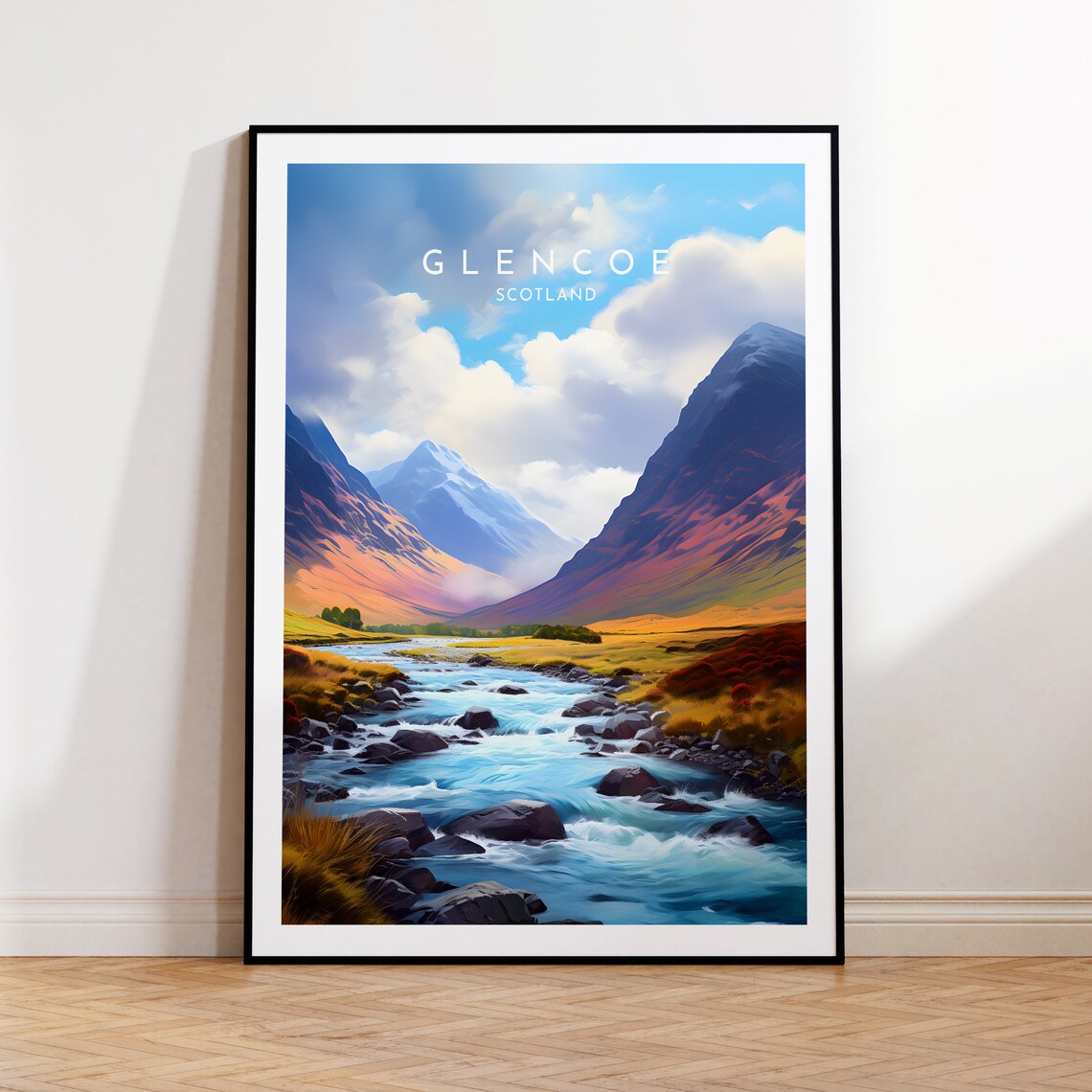 Glencoe Travel Poster, Scotland Landscape Home Decor