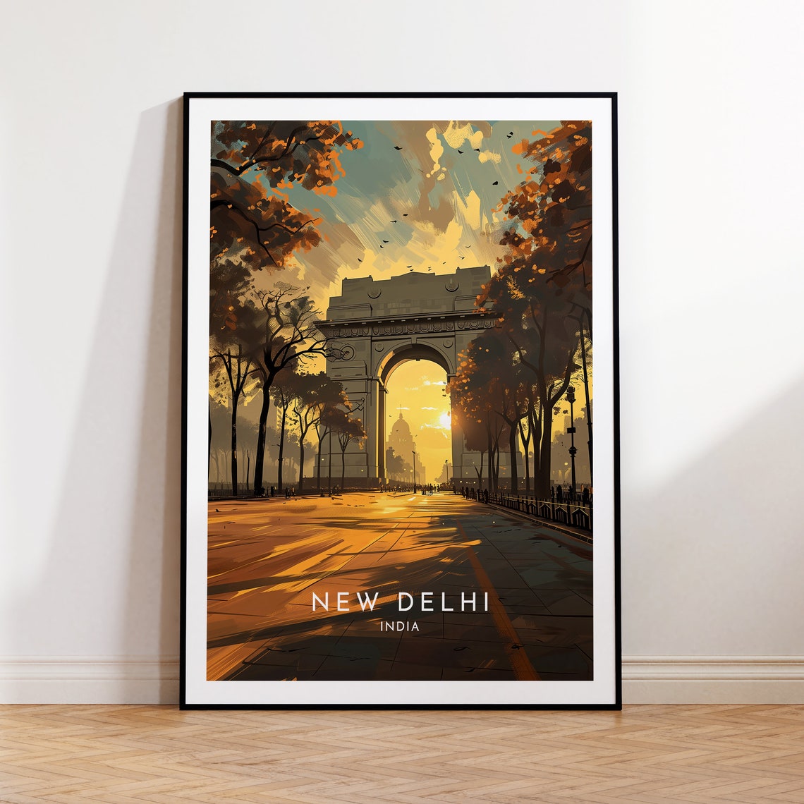 New Delhi India Gate Golden Sunset Birds Romantic Plaza View Poster