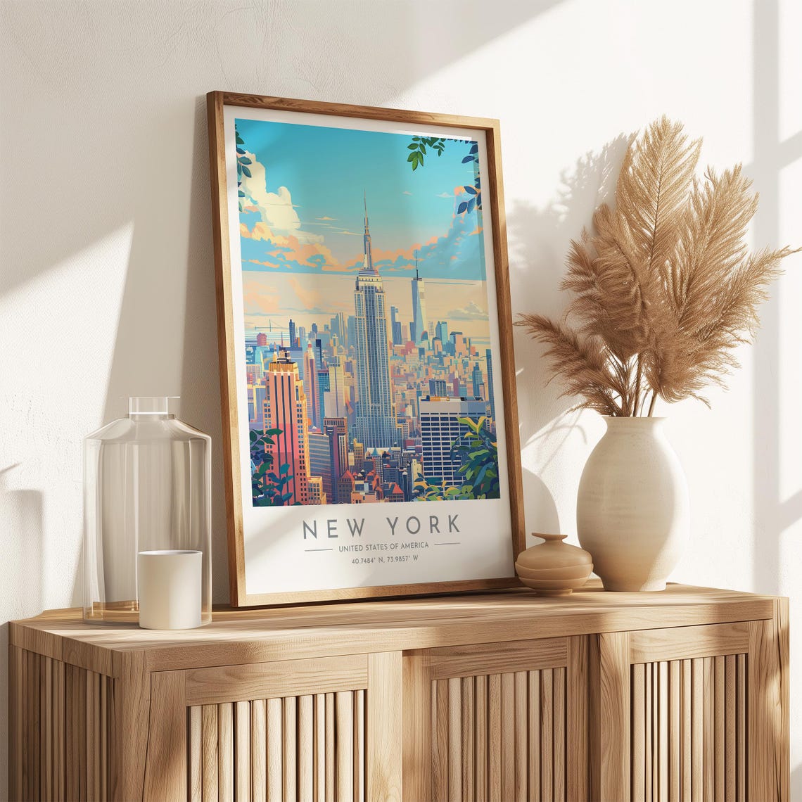 New York City Empire State Coordinates Modern Travel Poster Art - Image 3