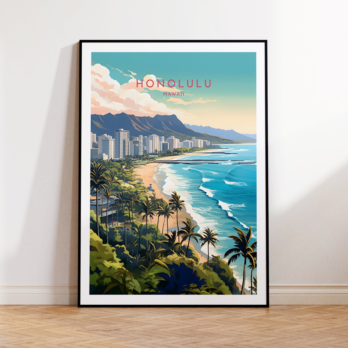 Honolulu Travel Poster, Hawaii Home Decor Print