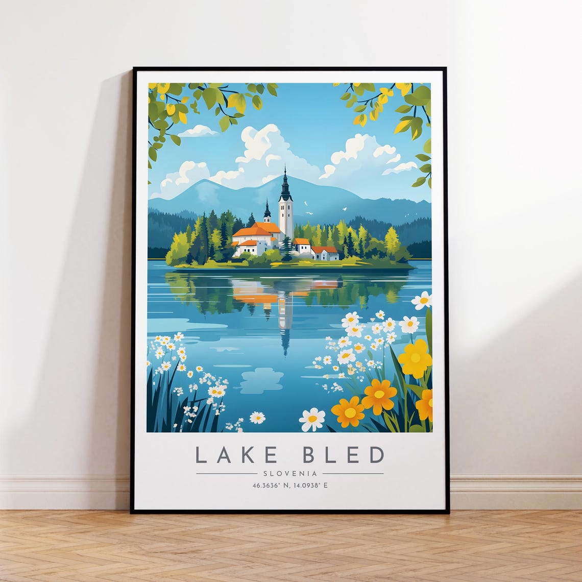 Lake Bled Slovenia Island Church Wildflower Lake Reflection Poster