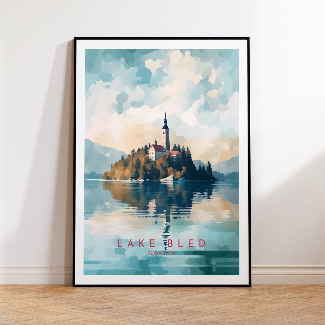 Lake Bled Slovenia Island Church Mountain Reflection Calm Poster