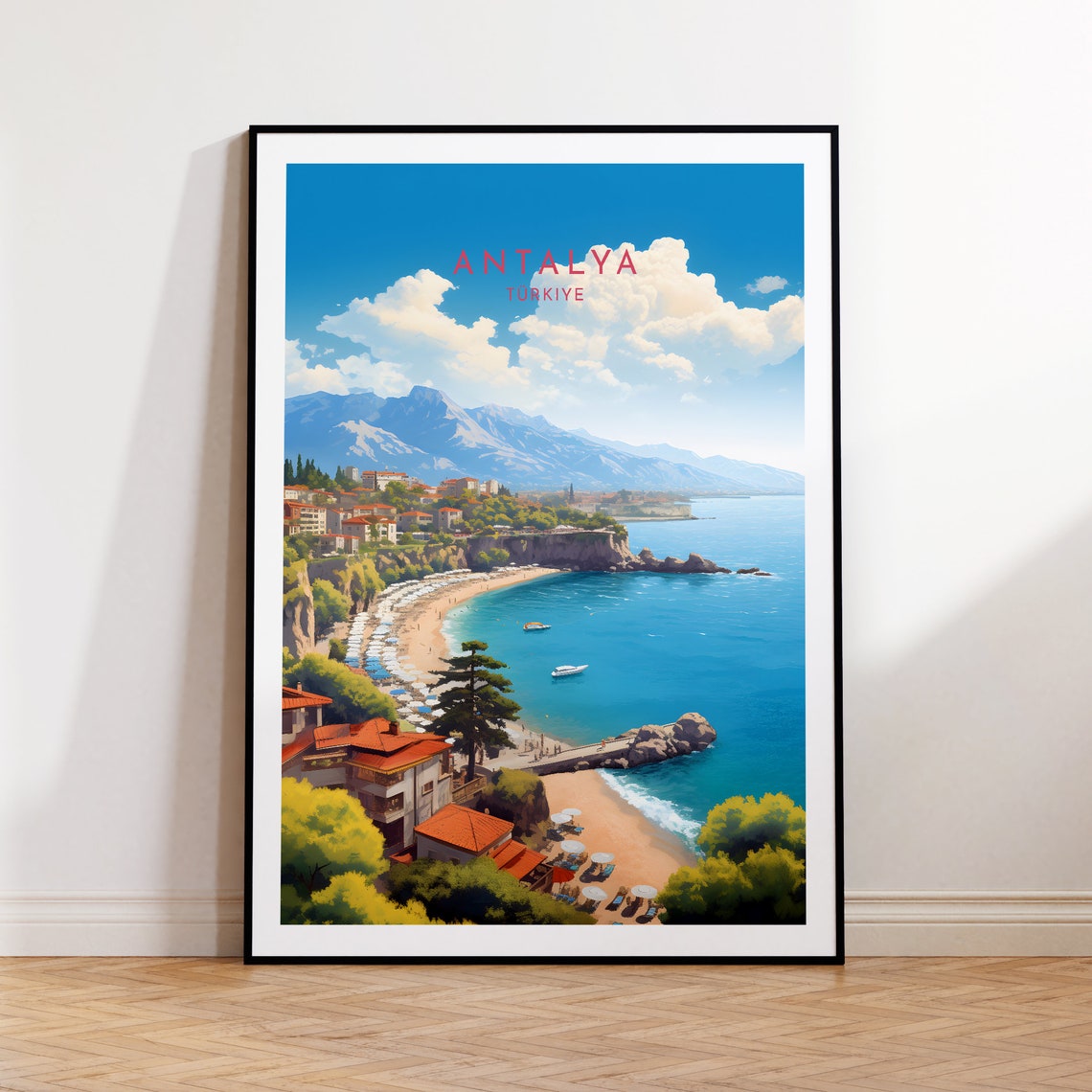 Antalya Turkiye Turquoise Bay Beach Cliffs Mountain View Poster