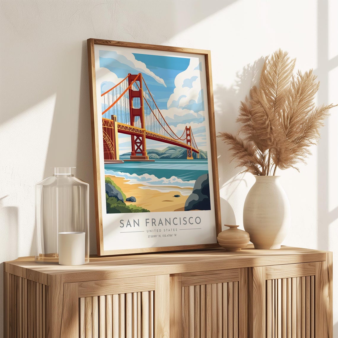 San Francisco Golden Gate Bridge Sunny Beach View Travel Poster - Image 3