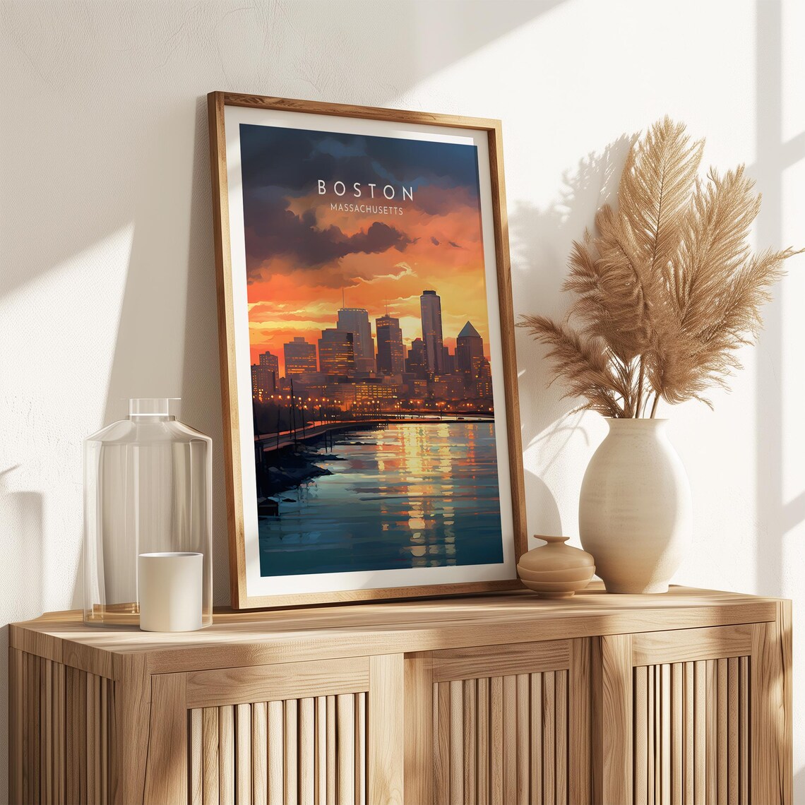 Boston Massachusetts Harbor Skyline Sunset City Travel Poster - Image 2