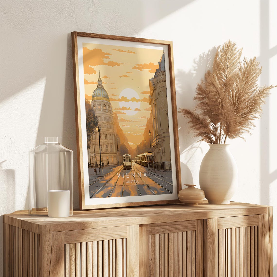 Vienna Austria Golden Sunset Tram Domed Boulevard Travel Poster - Image 2