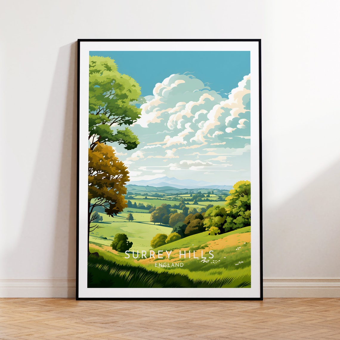Surrey Hills England Rolling Green Meadows Summer Clouds Poster