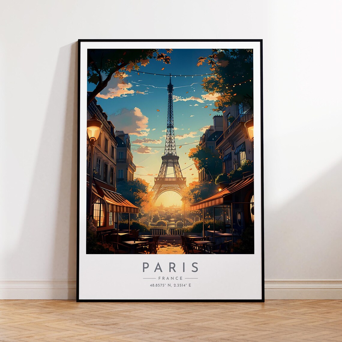 Paris France Eiffel Tower Sunset Cafe Terrace Street View Poster