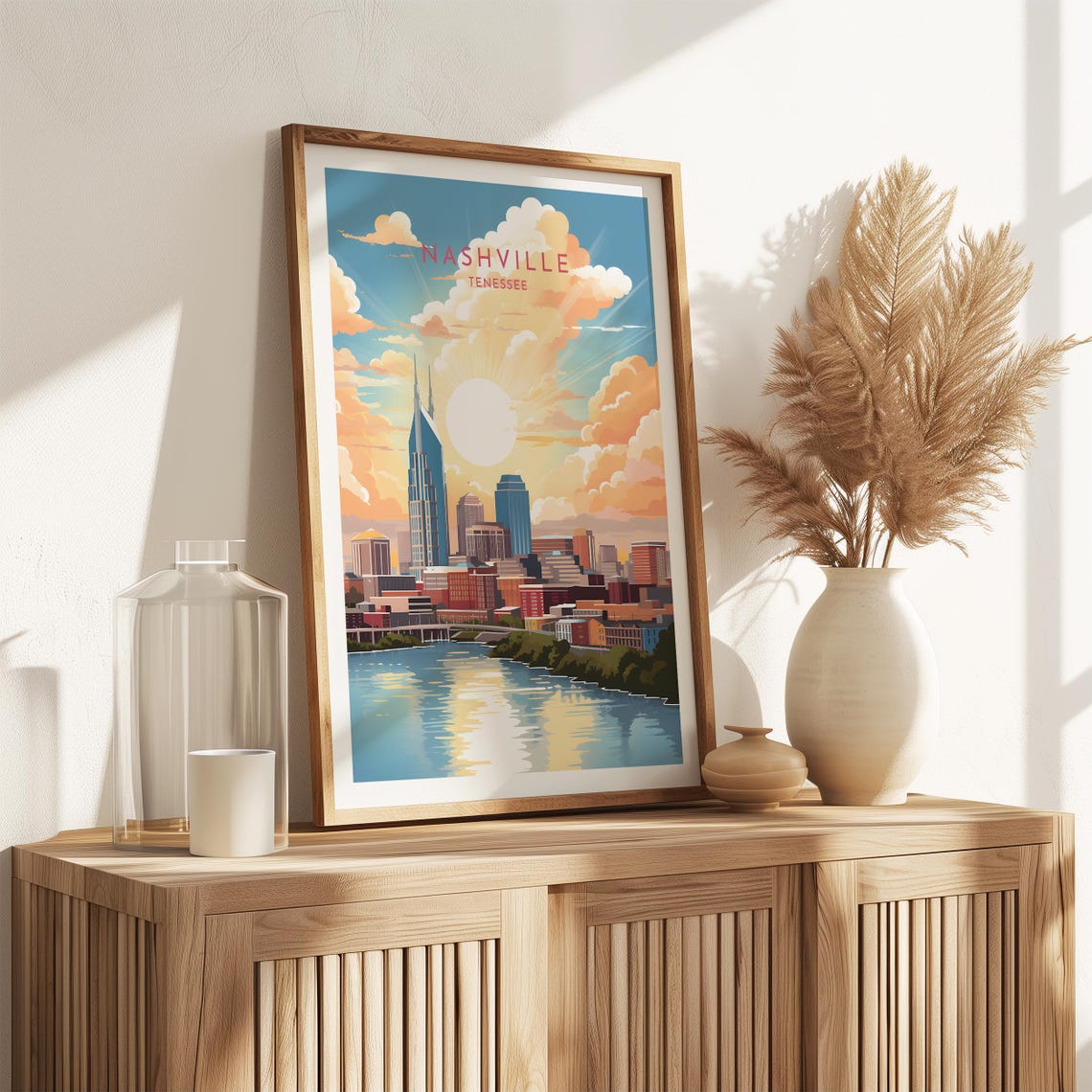 Nashville Tennessee Sunrise Riverfront City Skyline Music Poster - Image 2