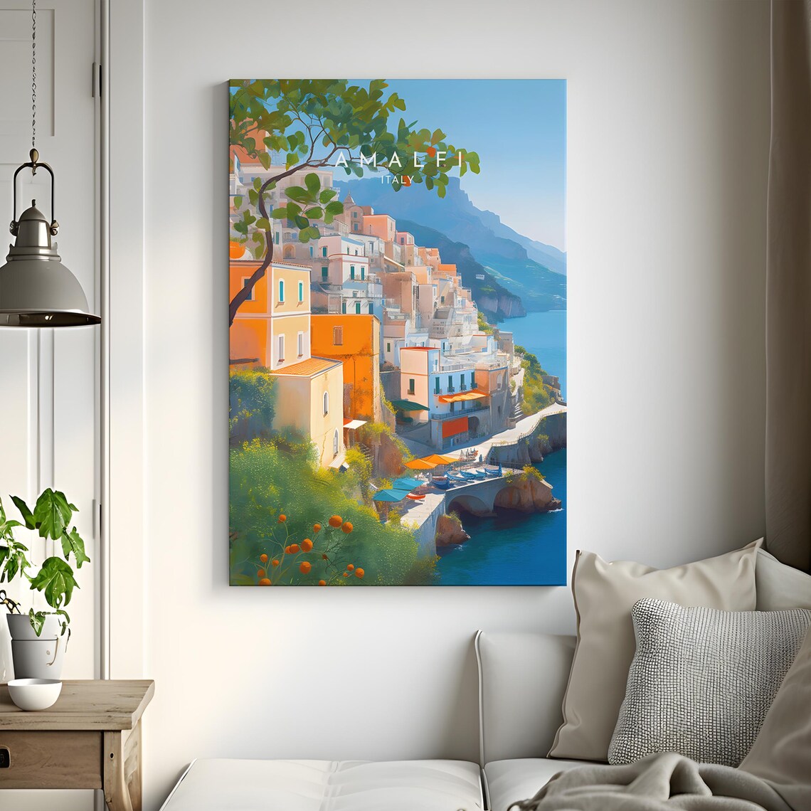 Amalfi Coast Italy Cliffside Village Blue Sea Coast Travel Poster - Image 3