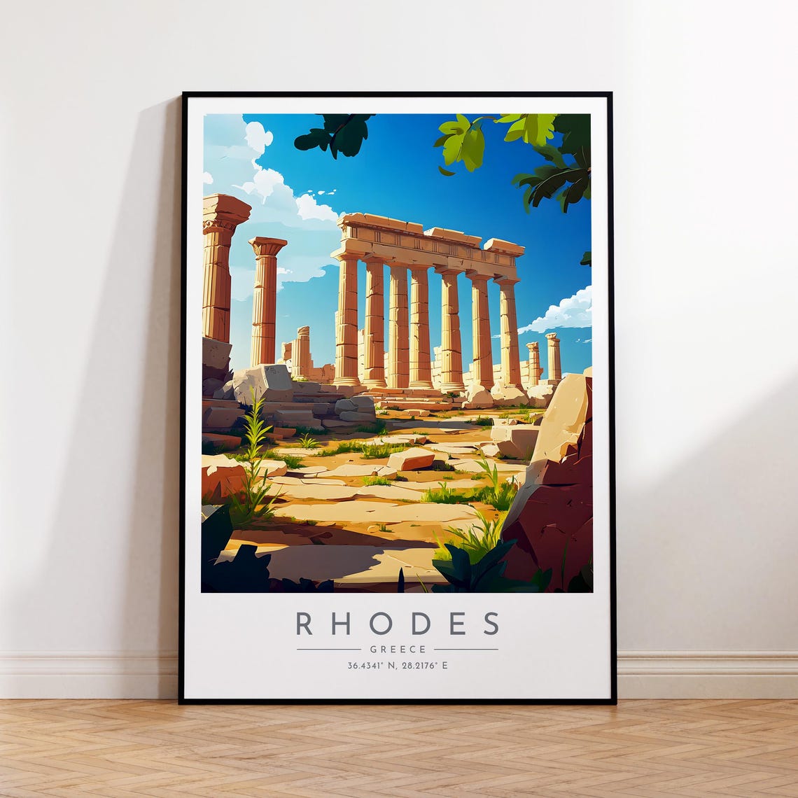 Rhodes Ancient Greek Columns Ruins Sunlit History Travel Poster