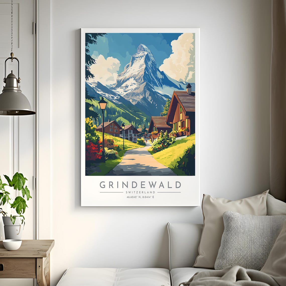 Grindewald Switzerland Alpine Chalets Mountain Village Peak Poster - Image 2