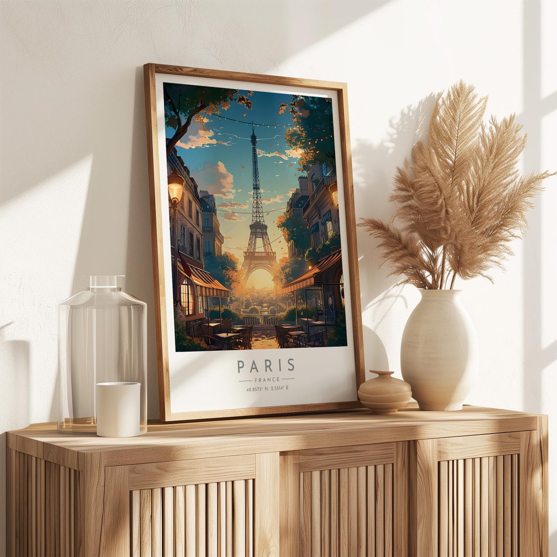Paris France Eiffel Tower Sunset Cafe Terrace Street View Poster - Image 3