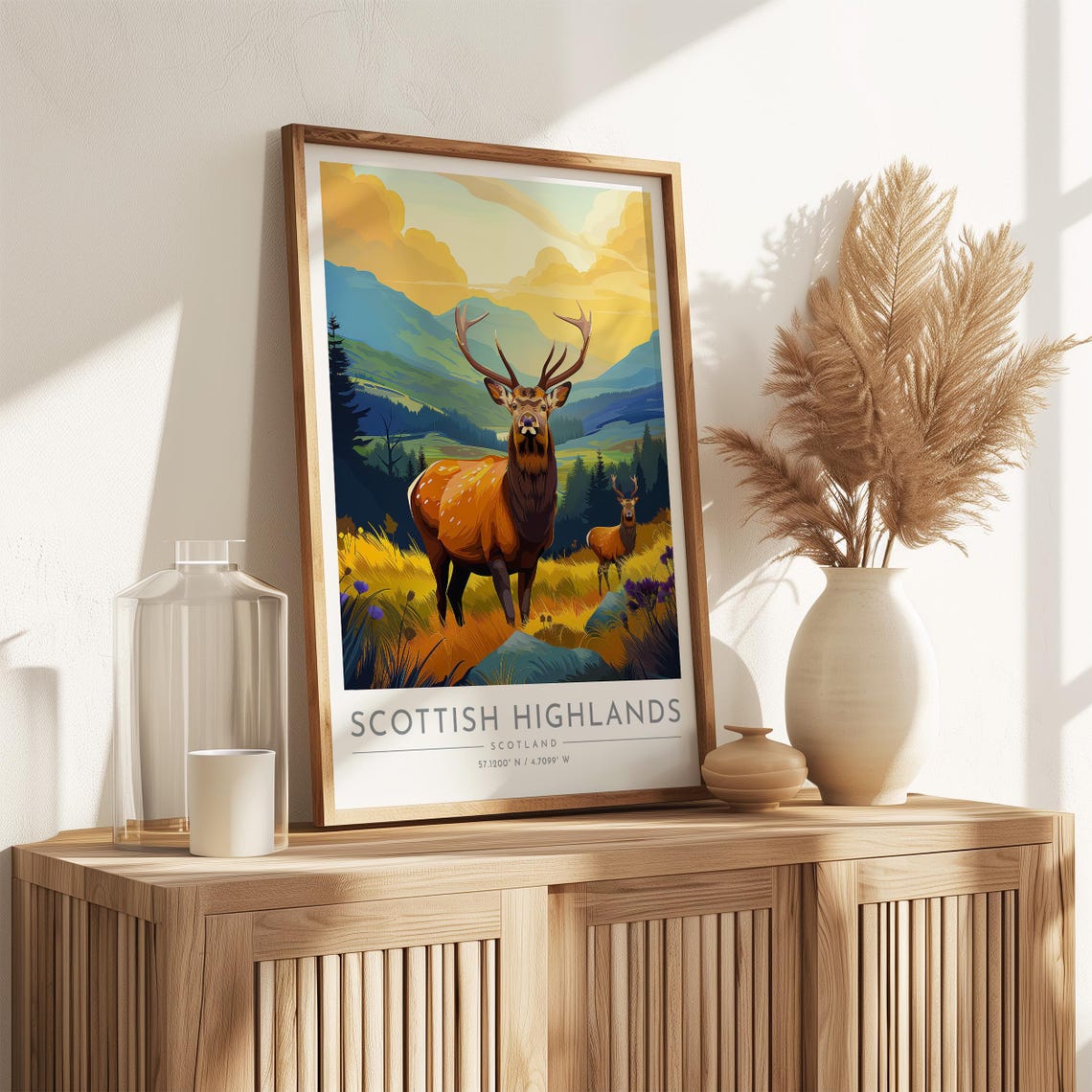 Scottish Highlands Red Deer Stag Wildlife Mountain Valley Print - Image 3