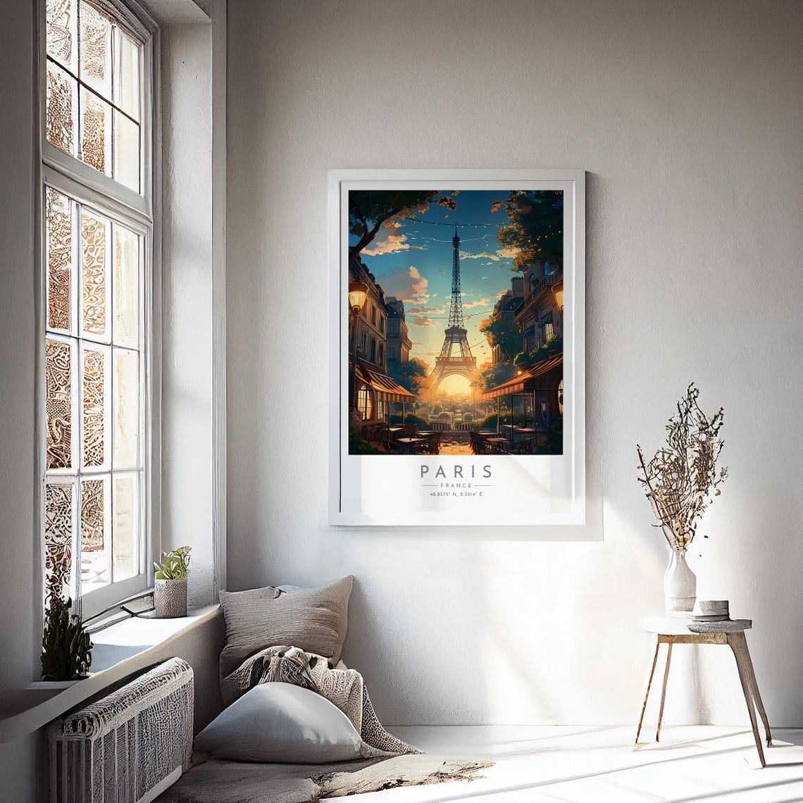 Paris France Eiffel Tower Sunset Cafe Terrace Street View Poster - Image 4