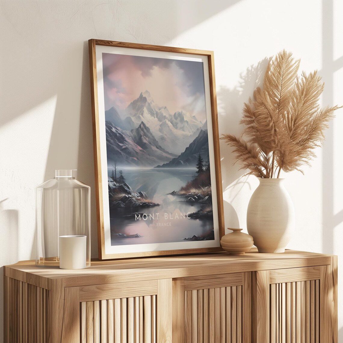 Mont Blanc France Snowy Peaks Pink Sky Lake View Travel Poster - Image 2