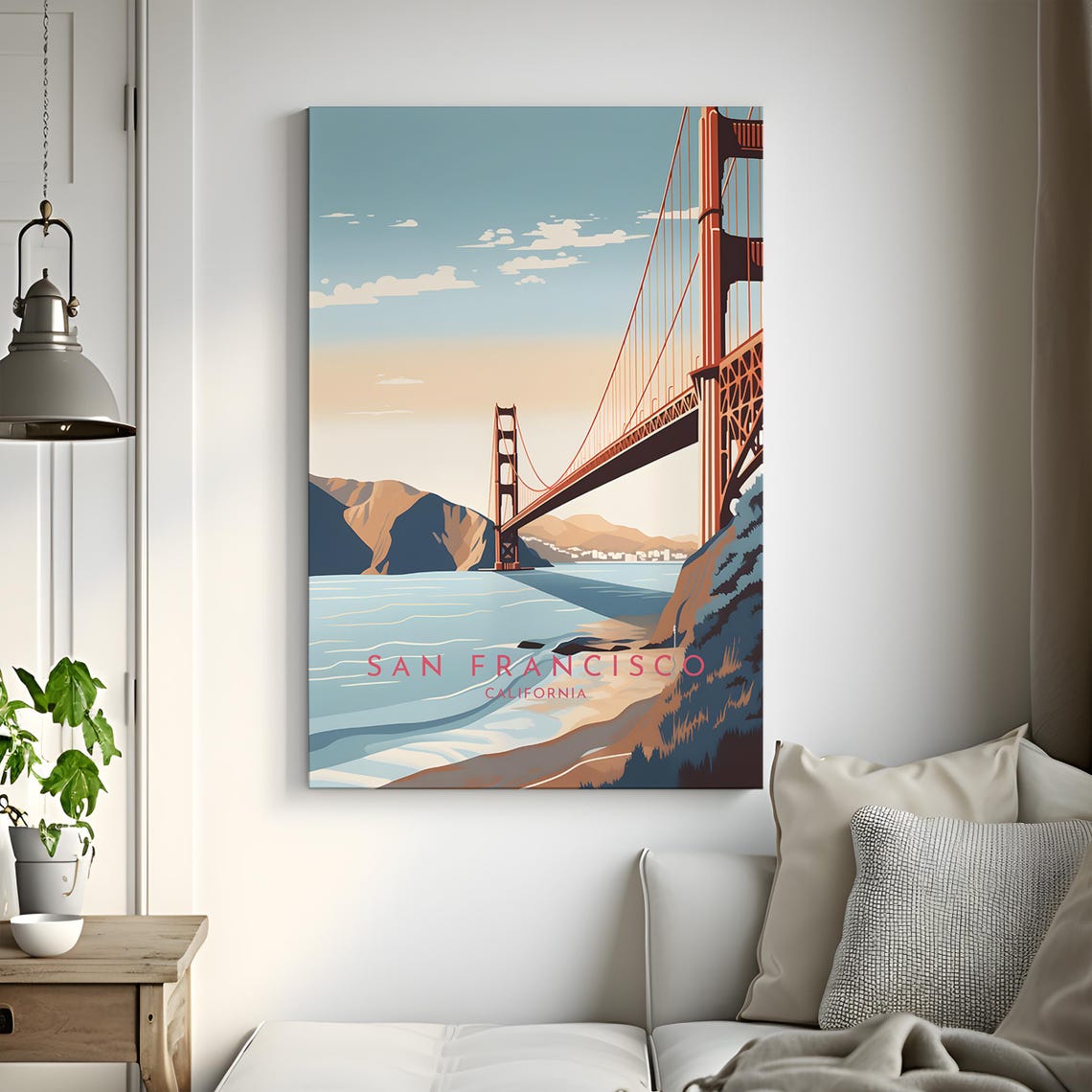 San Francisco Golden Gate Bridge Sunset Bay California Travel Poster - Image 3