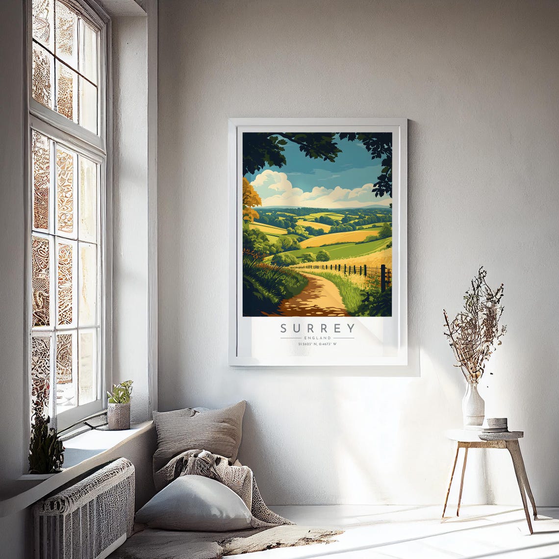 Surrey England Golden Wheat Fields Rustic Fence Country Poster - Image 4