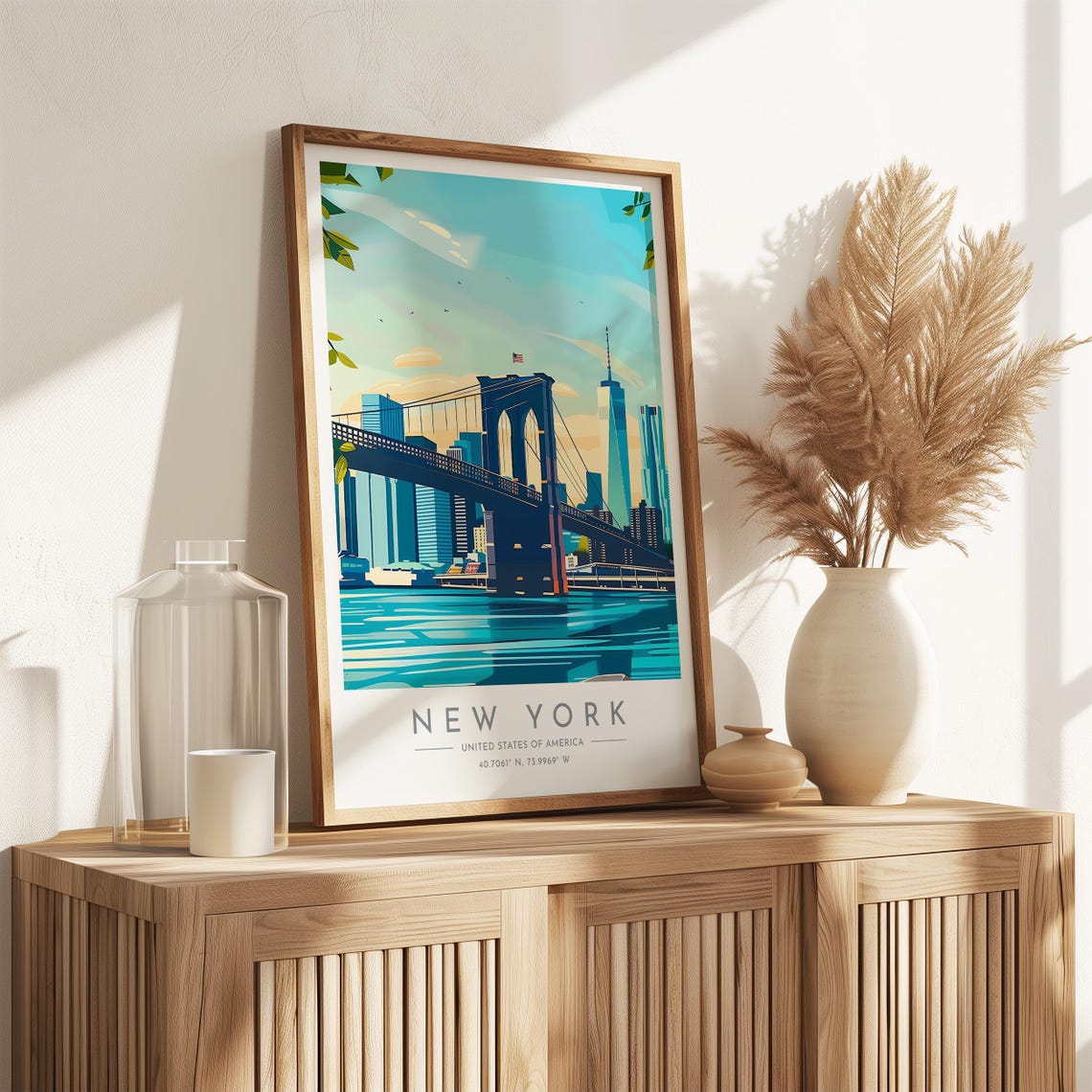 New York Brooklyn Bridge Skyline Ferry Sunset Harbor View Poster - Image 3