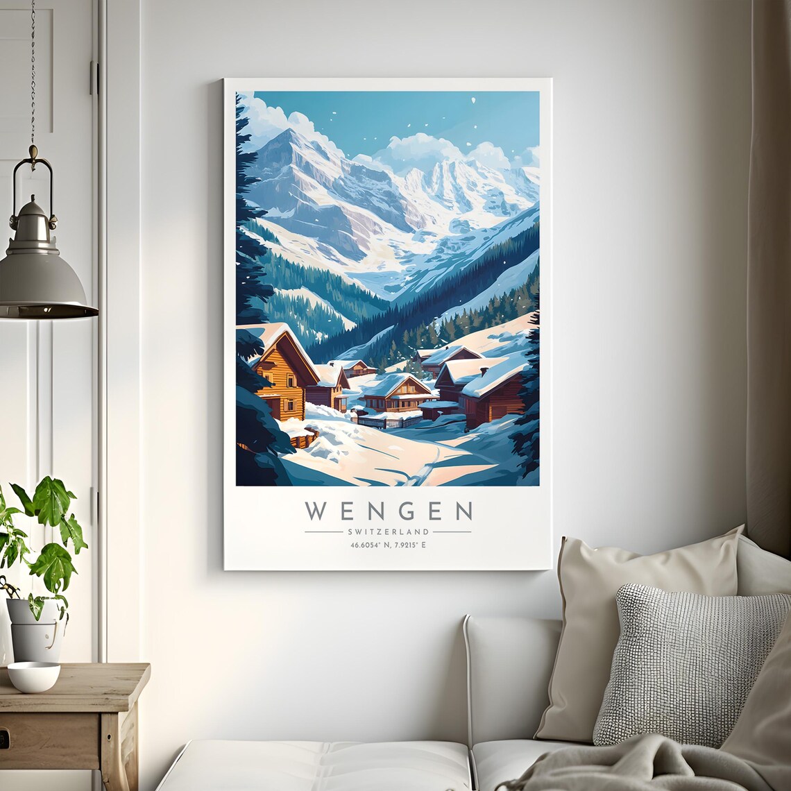 Wengen Switzerland Winter Snowy Wooden Chalets Alpine Poster - Image 2
