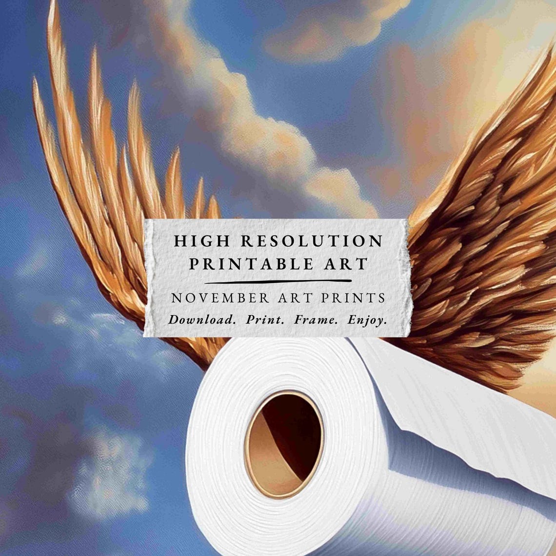Funny Bathroom Print Flying Toilet Paper Wall Art Whimsical Washroom Angel Wings Tp Painting Guest Bathroom Decor Rental Property - Image 3
